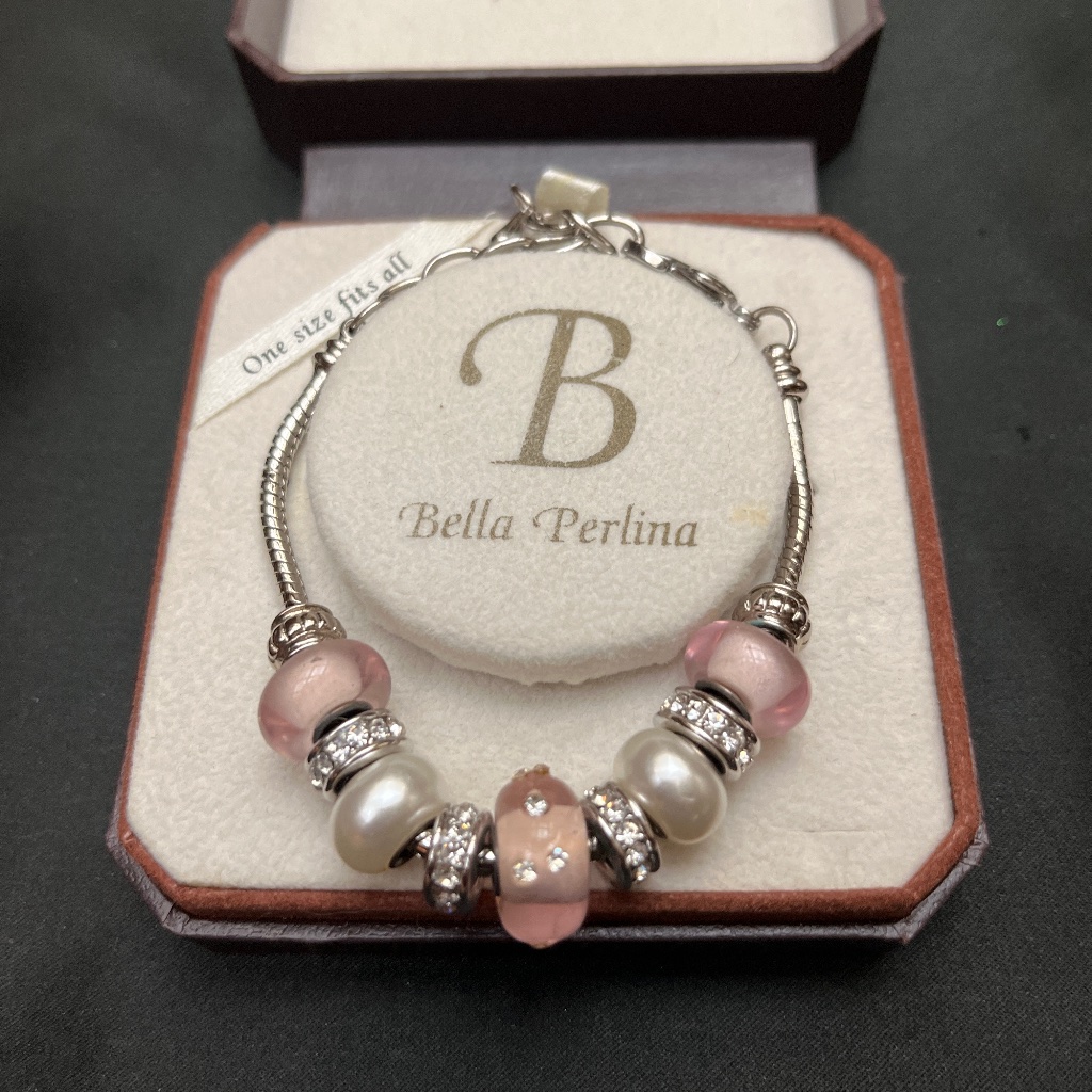 Nib Bella Perlina Silver And Pink Bead Bracelet. Tag On Box.